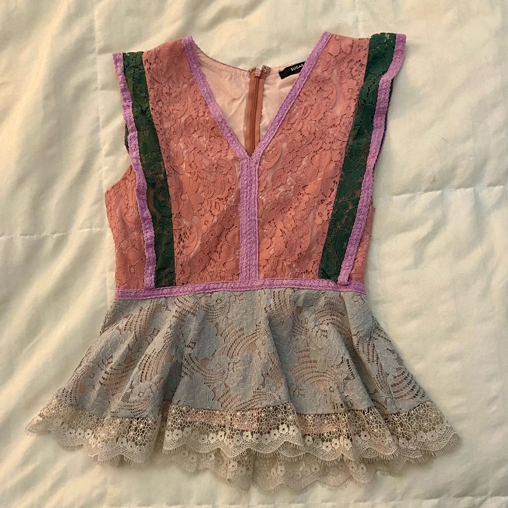 Sugarlips Multicolor Lace Peplum Top